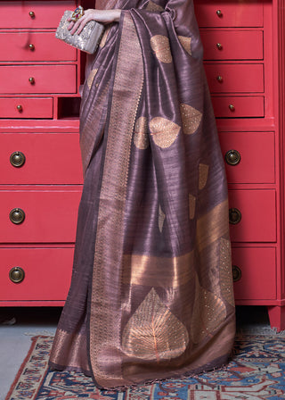 Mauve Purple Copper Zari Woven Silk Saree with Sequence work Clothsvilla