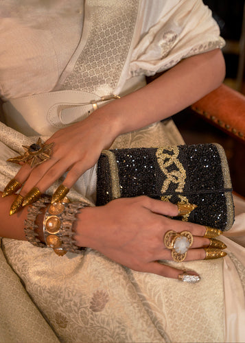 Ivory White Woven Khaddi Georgette Silk Saree Clothsvilla