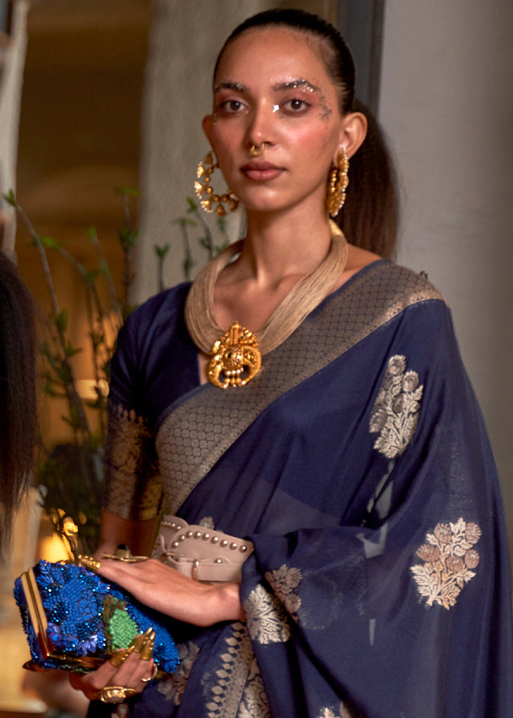 Wearing a Payal Bubana's hastha chappa indigo handloom tussar saree. An indigo  blue saree with hand woven zari border and hand block floral… | Instagram