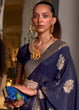 Load image into Gallery viewer, Indigo Blue Woven Khaddi Georgette Silk Saree Clothsvilla