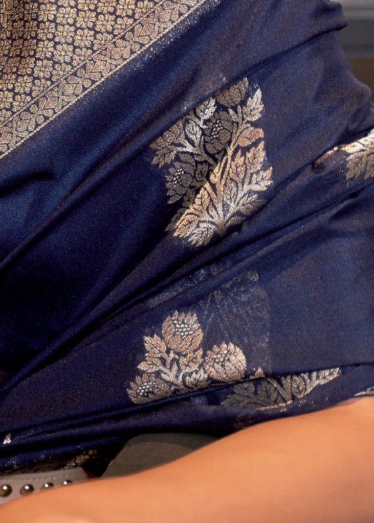 Indigo Blue Woven Khaddi Georgette Silk Saree Clothsvilla