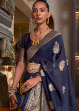 Load image into Gallery viewer, Indigo Blue Woven Khaddi Georgette Silk Saree Clothsvilla