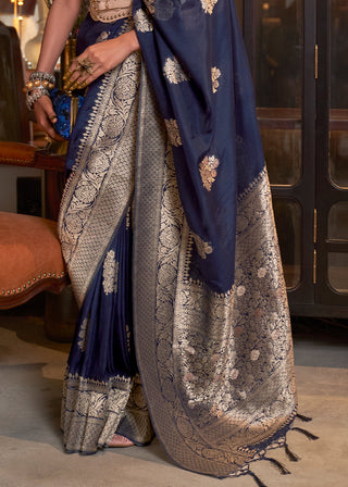 Indigo Blue Woven Khaddi Georgette Silk Saree Clothsvilla