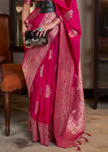 Load image into Gallery viewer, Cerise Pink Woven Khaddi Georgette Silk Saree Clothsvilla