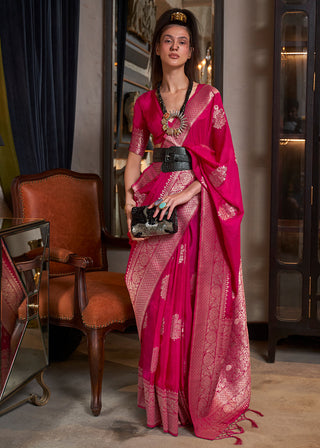 Cerise Pink Woven Khaddi Georgette Silk Saree Clothsvilla