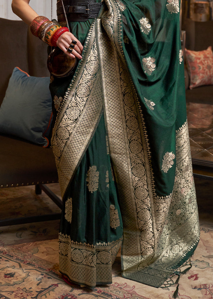 Sacramento Green Woven Khaddi Georgette Silk Saree Clothsvilla