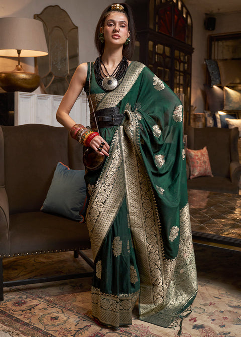 Sacramento Green Woven Khaddi Georgette Silk Saree Clothsvilla Main image