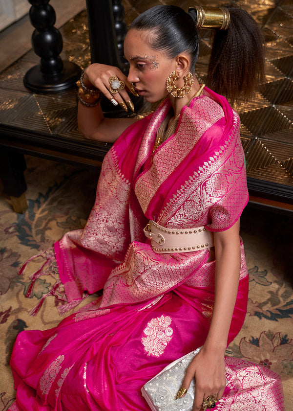 Hot Pink Woven Khaddi Georgette Silk Saree Clothsvilla