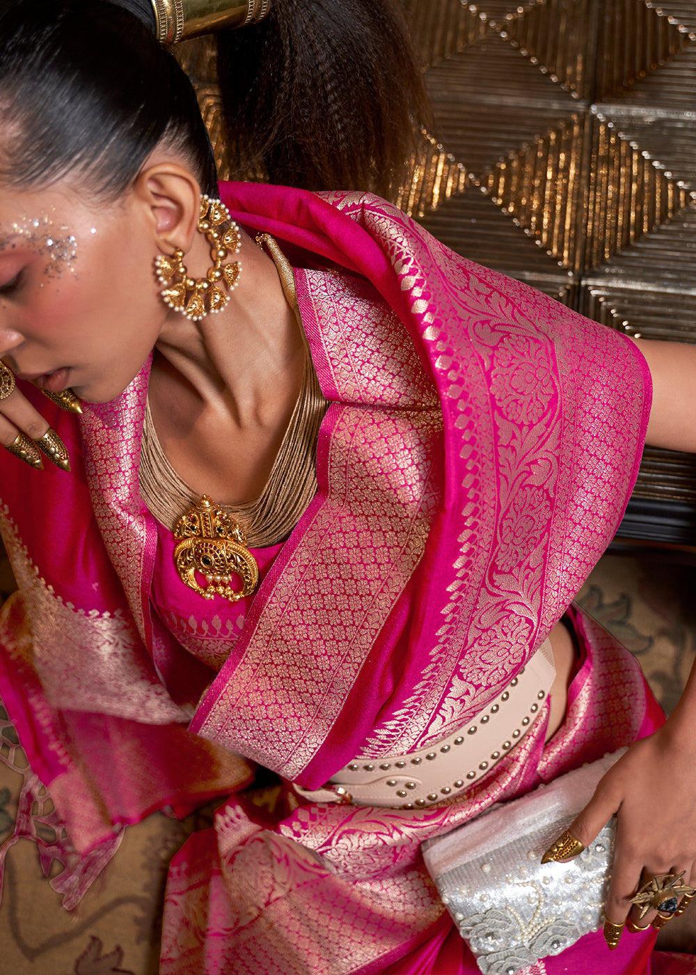 Hot Pink Woven Khaddi Georgette Silk Saree Clothsvilla