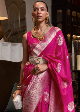 Hot Pink Woven Khaddi Georgette Silk Saree Clothsvilla