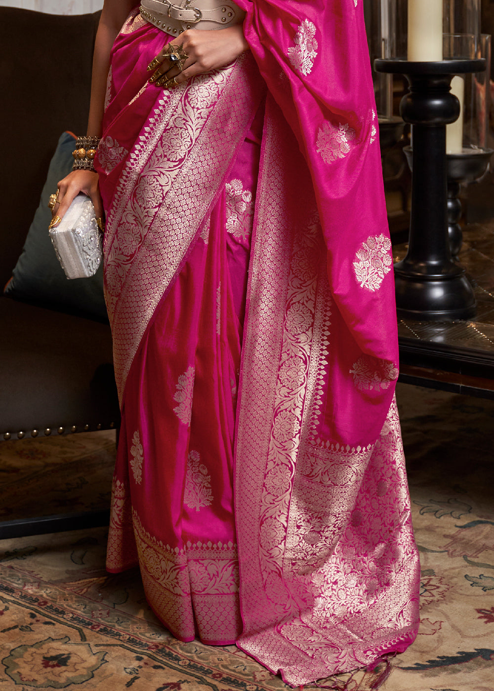 Hot Pink Woven Khaddi Georgette Silk Saree Clothsvilla
