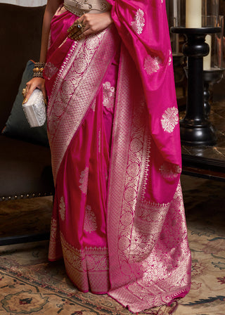 Hot Pink Woven Khaddi Georgette Silk Saree Clothsvilla