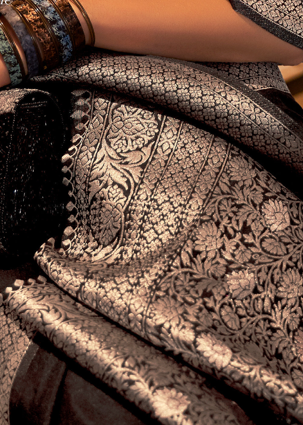 Raven Black Woven Khaddi Georgette Silk Saree Clothsvilla