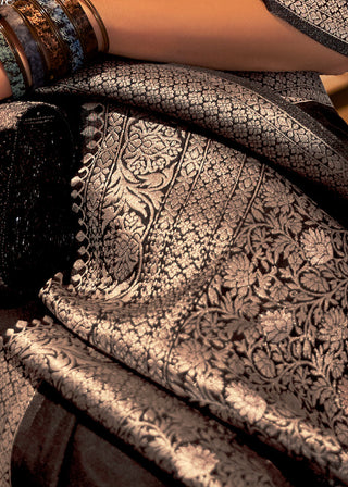 Raven Black Woven Khaddi Georgette Silk Saree Clothsvilla