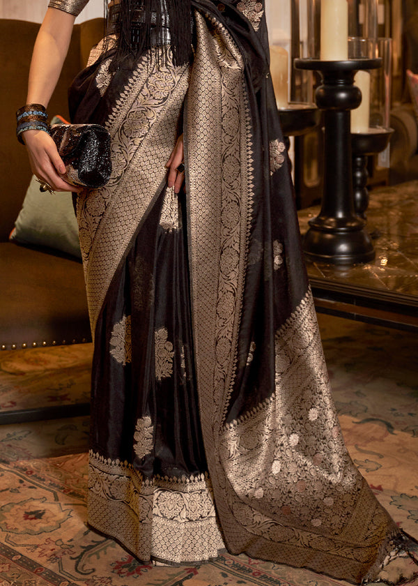 Raven Black Woven Khaddi Georgette Silk Saree Clothsvilla