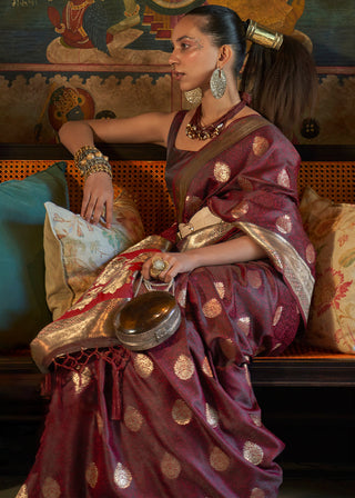 Pecan Brown Tanchoi Handloom Woven Satin Silk Saree Clothsvilla