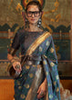 Load image into Gallery viewer, Prussian Blue Tanchoi Handloom Woven Satin Silk Saree Clothsvilla