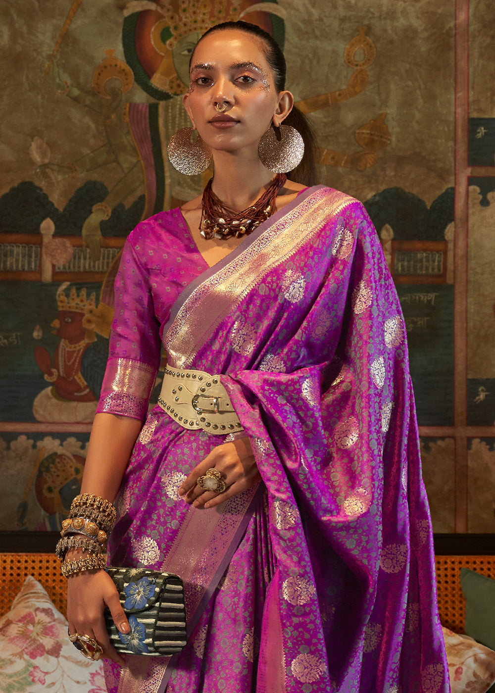Lollipop Purple Tanchoi Handloom Woven Satin Silk Saree Clothsvilla