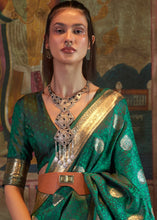 Load image into Gallery viewer, Teal Green Tanchoi Handloom Woven Satin Silk Saree Clothsvilla