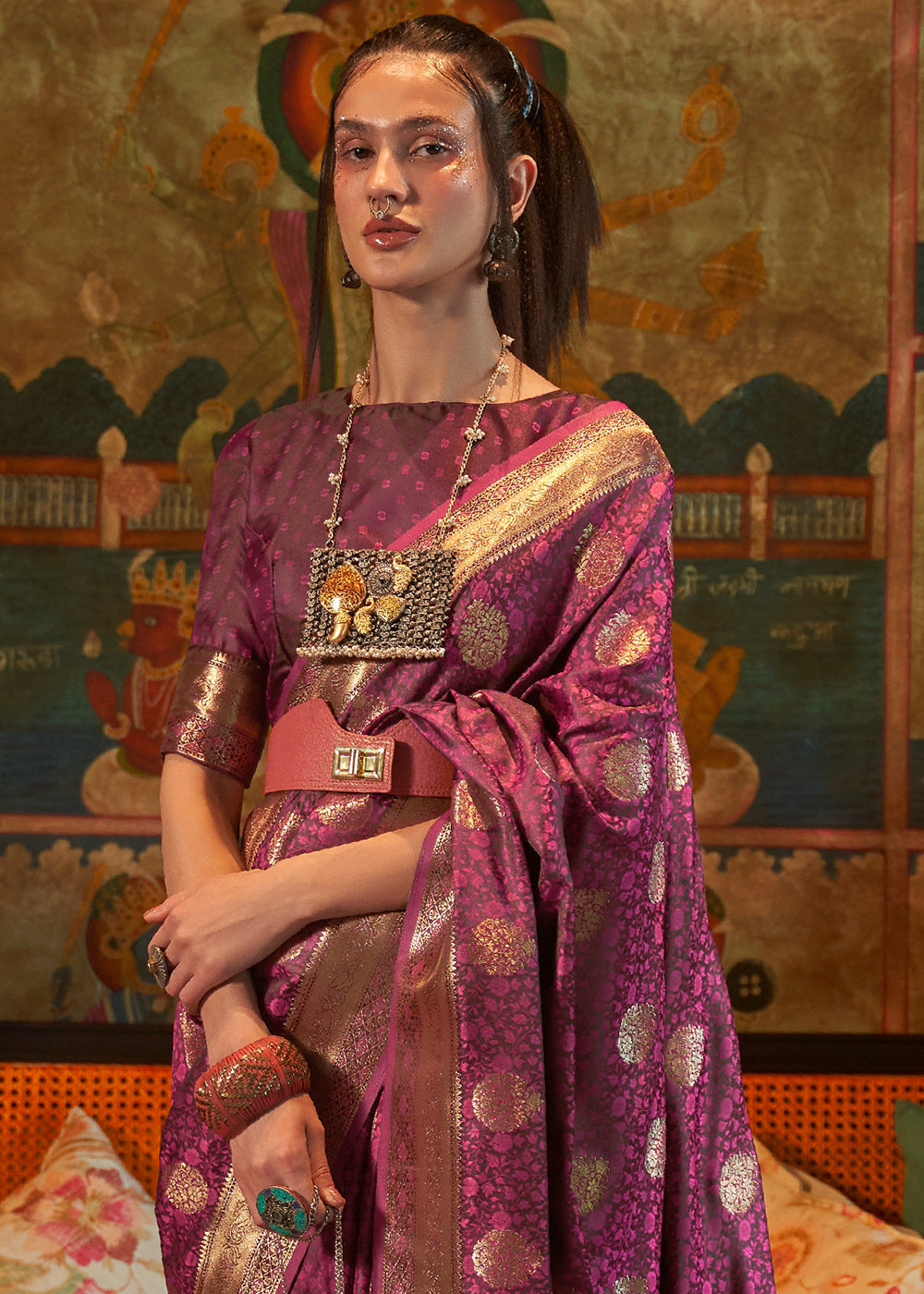Tyrian Purple Tanchoi Handloom Woven Satin Silk Saree Clothsvilla