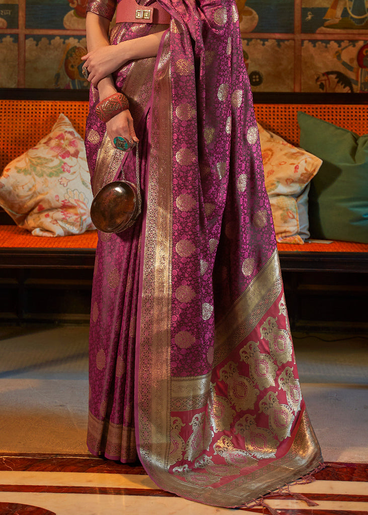 Tyrian Purple Tanchoi Handloom Woven Satin Silk Saree Clothsvilla