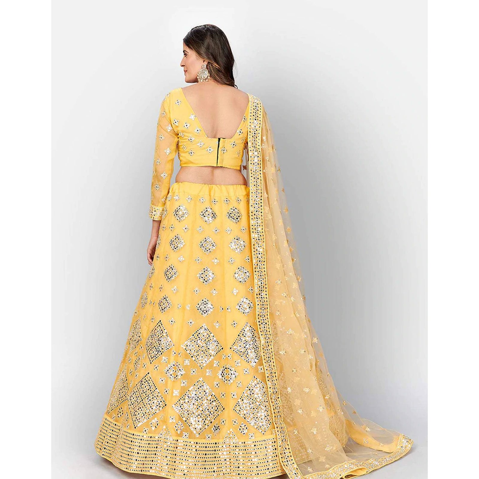 Mastrud Yellow Thread and Foil Mirror Cutwork Lehenga choli ClothsVilla
