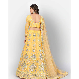 Mastrud Yellow Thread and Foil Mirror Cutwork Lehenga choli ClothsVilla
