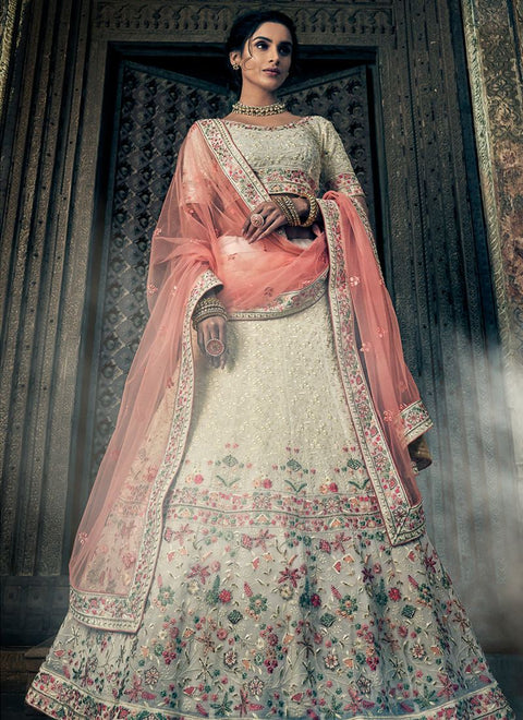 Beautiful Off White Georgette Base Lehenga Choli Clothsvilla Main image