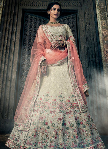 Beautiful Off White Georgette Base Lehenga Choli Clothsvilla