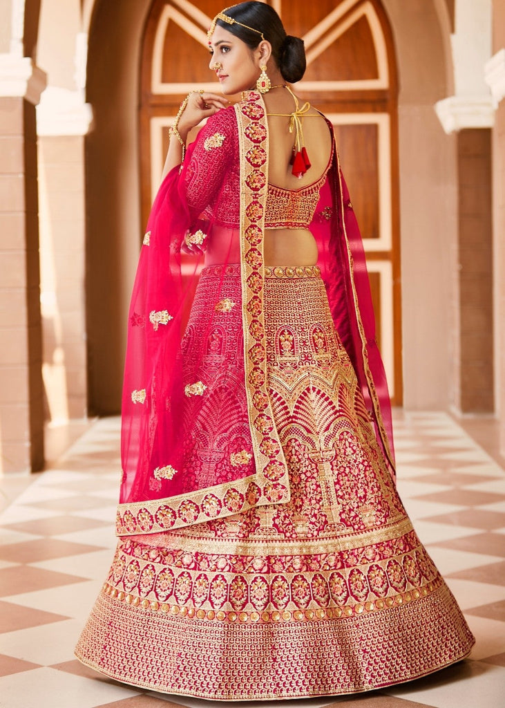 Rose Pink Velvet  Bridal Lehenga Choli with Embroidery & Hand work Clothsvilla