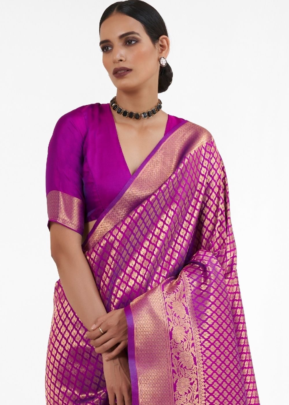 Lollipop Purple Kanjivaram Soft Woven Silk Saree Secondary image