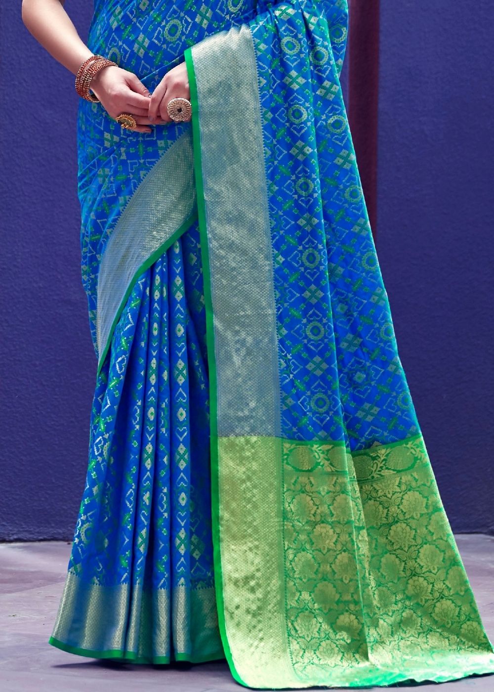 Cerulean Blue Woven Patola Silk Saree Clothsvilla