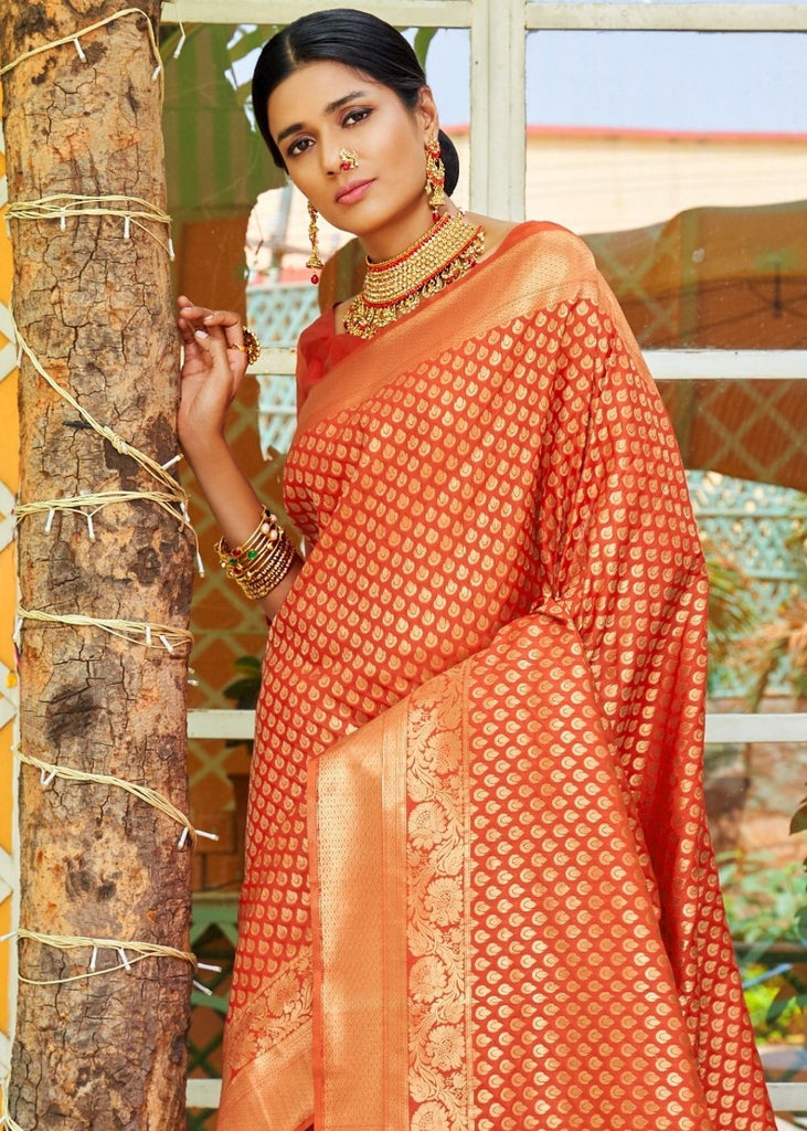 Yam Orange Woven Banarasi Brocade Silk Saree Clothsvilla