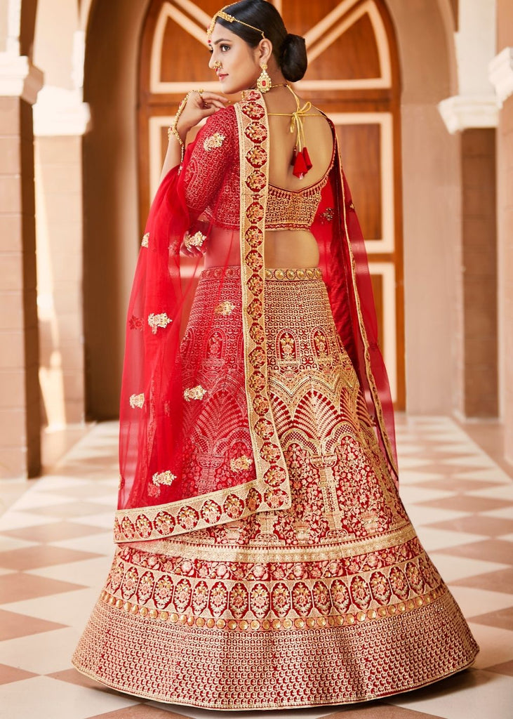 Crimson Red Velvet  Bridal Lehenga Choli with Embroidery & Hand work Clothsvilla