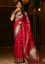 Load image into Gallery viewer, Cherry Red Woven Banarasi Silk Saree with Patola Pallu and Blouse Clothsvilla