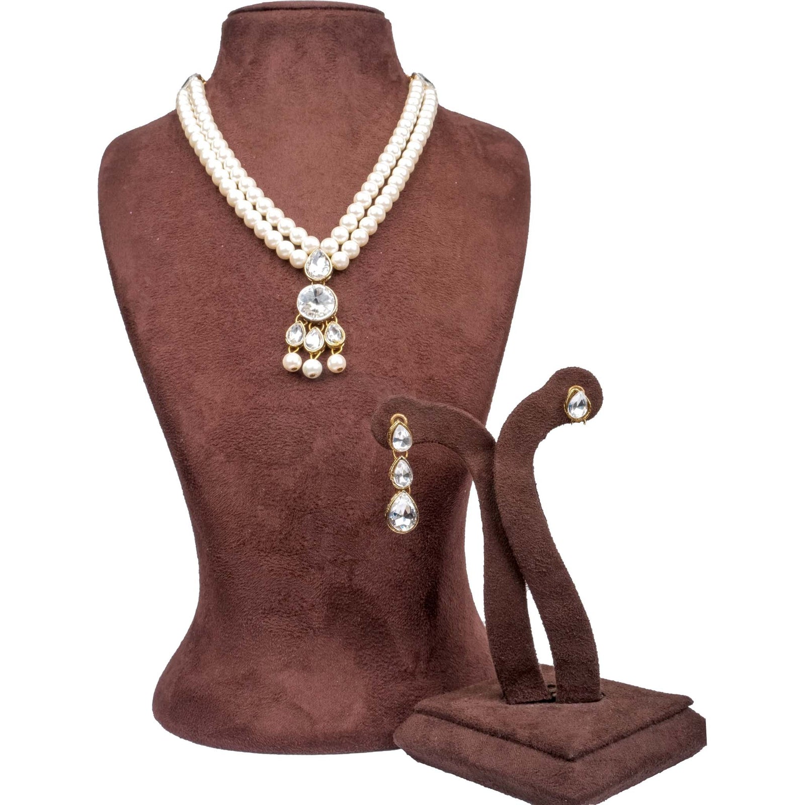 2 Layer Gold Plated Pearl Necklace Alloy Jewel Set ClothsVilla