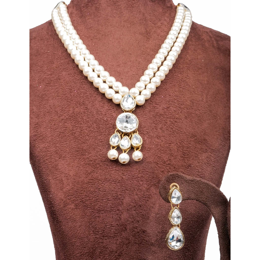 2 Layer Gold Plated Pearl Necklace Alloy Jewel Set ClothsVilla