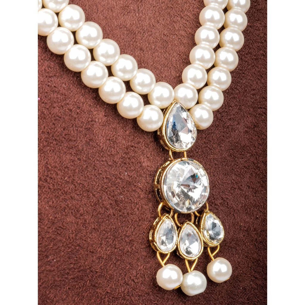 2 Layer Gold Plated Pearl Necklace Alloy Jewel Set ClothsVilla