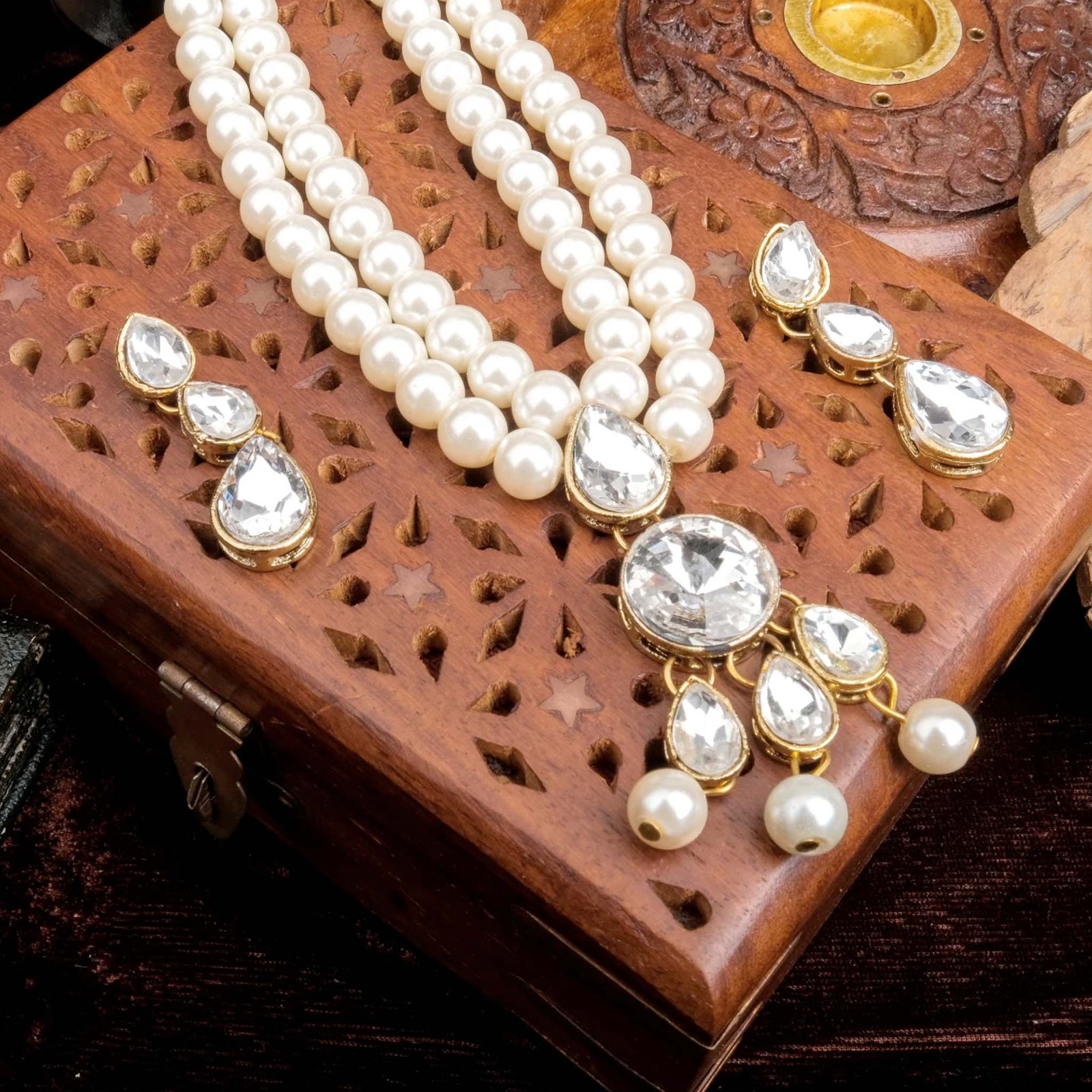 2 Layer Gold Plated Pearl Necklace Alloy Jewel Set ClothsVilla