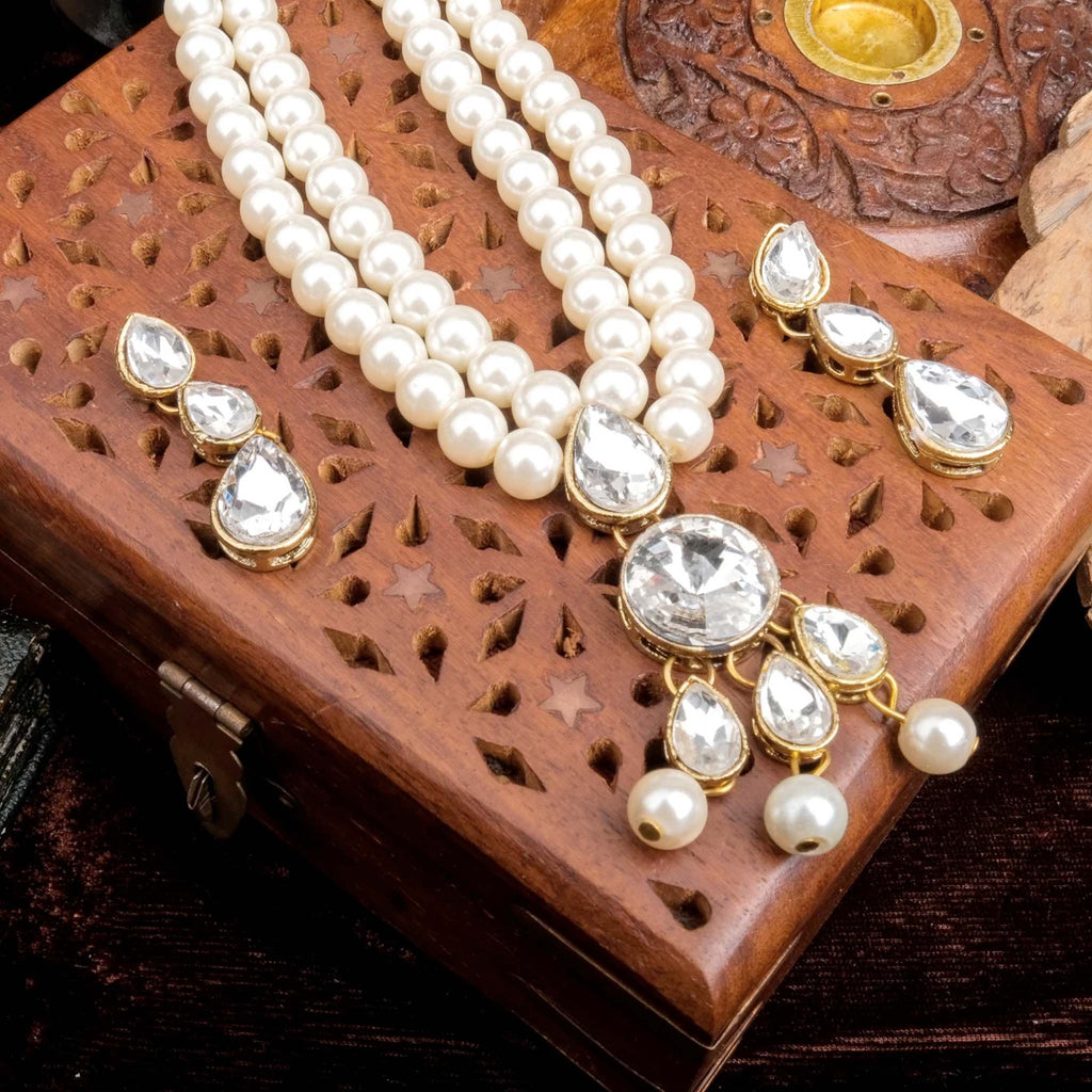 2 Layer Gold Plated Pearl Necklace Alloy Jewel Set ClothsVilla