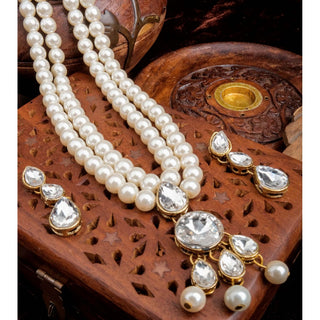 2 Layer Gold Plated Pearl Necklace Alloy Jewel Set ClothsVilla