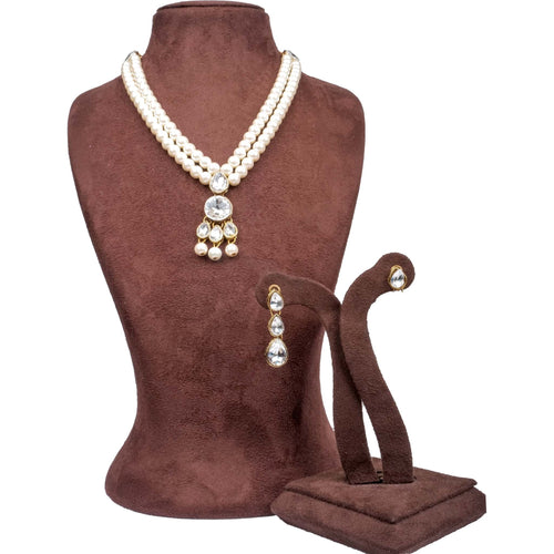 2 Layer Gold Plated Pearl Necklace Alloy Jewel Set ClothsVilla