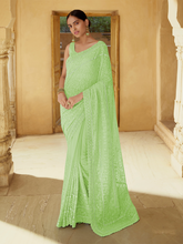 Load image into Gallery viewer, Green Georgette Saree With Unstitched Blouse Clothsvilla