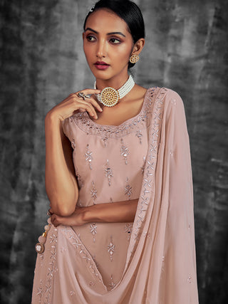 Beautiful Embroidered Peach Georgette Stitched Kurta Set Clothsvilla
