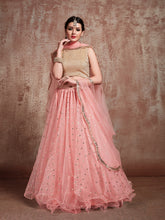 Load image into Gallery viewer, Peach  Soft Net Seqins Semi Stitched Lehenga With  Unstitched Blouse Clothsvilla