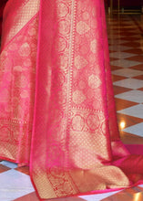 Load image into Gallery viewer, Hot Pink and Golden Blend Woven Kanjivaram Soft Silk Saree Clothsvilla