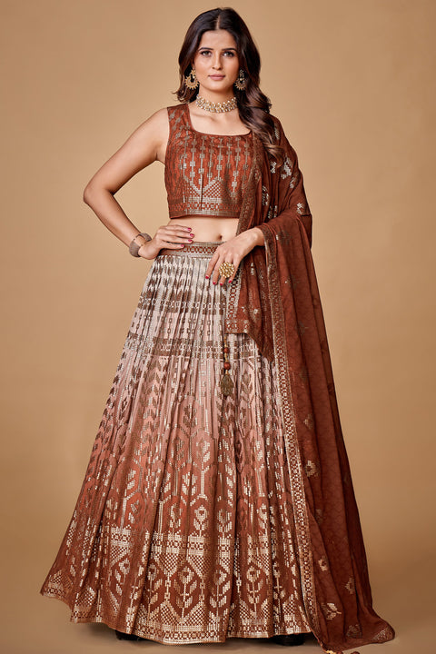 Brown Sequins Work Georgette Wedding Wear Lehenga Choli Clothsvilla Main image