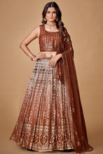 Load image into Gallery viewer, Brown Sequins Work Georgette Wedding Wear Lehenga Choli Clothsvilla