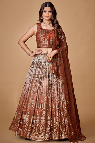 Brown Sequins Work Georgette Wedding Wear Lehenga Choli Clothsvilla