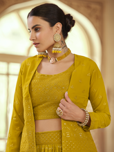 Load image into Gallery viewer, Mustard Embroidered Georgette Semi Stitched Lehenga With Unstitched Blouse Clothsvilla